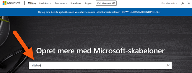 Søg efter tidslinje i Microsoft-skabeloner