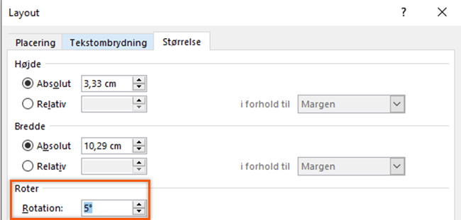 En dialogboks vises, hvor du kan angive specifikke grader for rotationen 