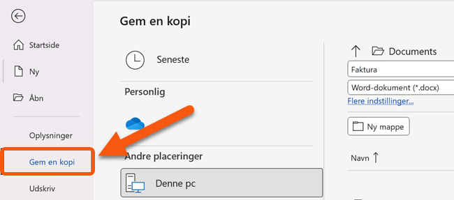Tryk på Gem en kopi