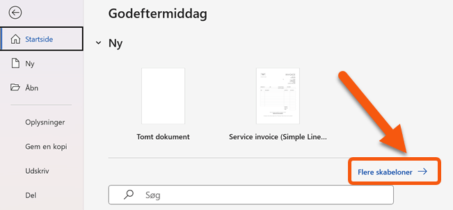 Klik på Flere skabeloner