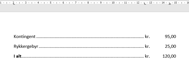 Fyldtegn mellem tabulatorstoppene i Word