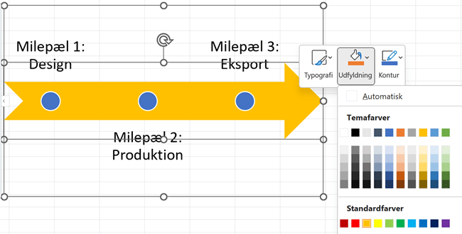 Højreklik på pilen og klik på Udfyldning for at vælge en anden farve