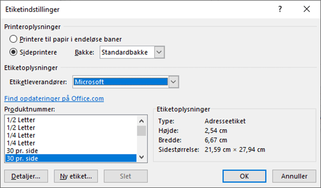 30 etiketter på en A4 side. 30 etiketter på en A4 side.