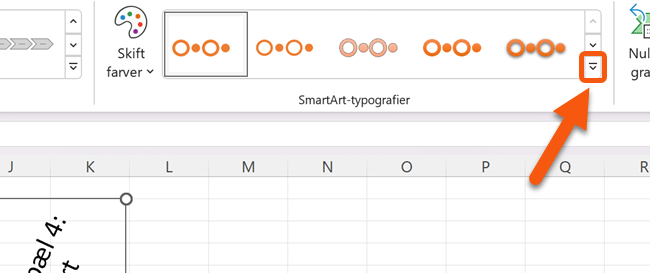Tryk på knappen nederst til højre for at se alle SmartArt-typografier