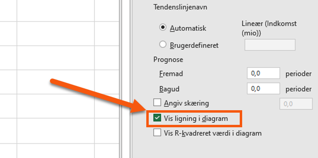 Indstilling for at vise ligning i diagram. Indstilling for at vise ligning i diagram.