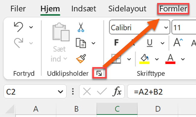 Find Formler i banneret i Excel