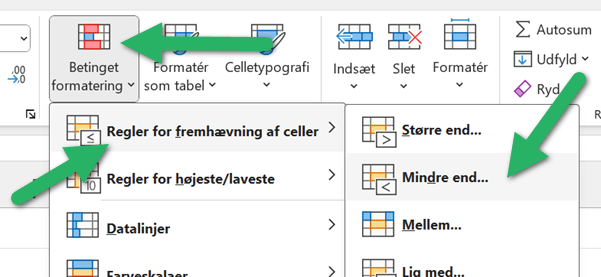Betinget formatering – regler for fremhævning af celler