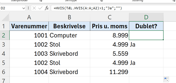 Færdig HVIS og TÆL.HVIS formel