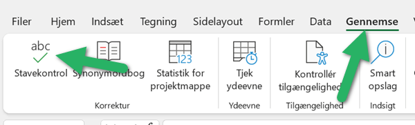Gennemse og stavekontrol