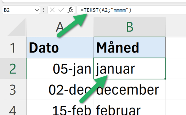 TEKST funktion skriver månedsnavn