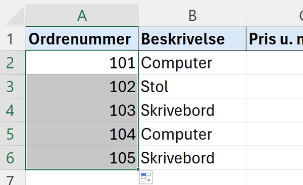 autoudfyldning af fortløbende numre