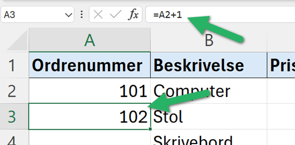 formel til fortløbende numre