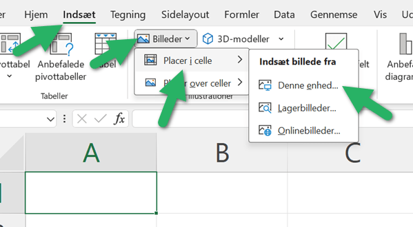 indsæt billede i celle