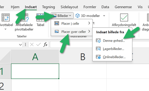 indsæt billede over celler