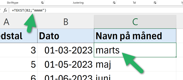konverter fra dato til måned igen