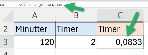 omregning af minutter til timer