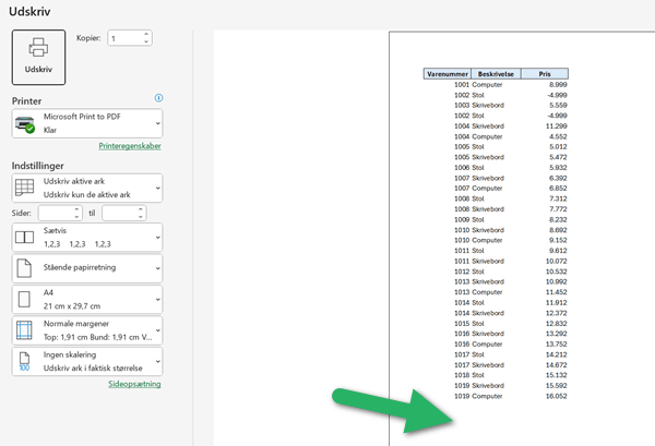 udskrift med sideskift