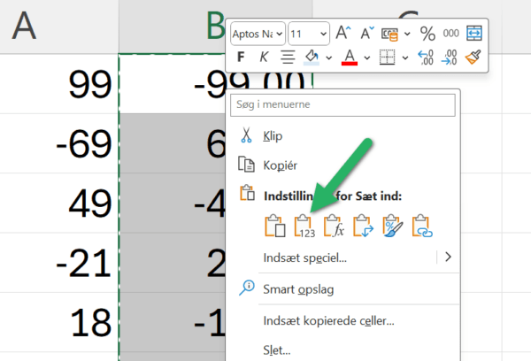 indsæt kun værdier