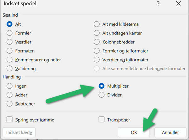 multiplicer via indsæt speciel
