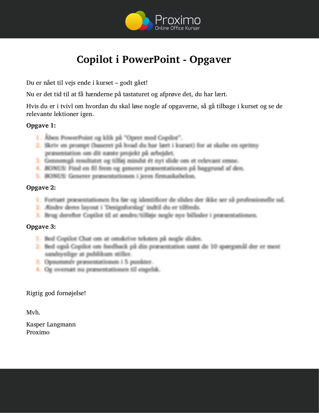 Opgaver til kurset Copilot i PowerPoint